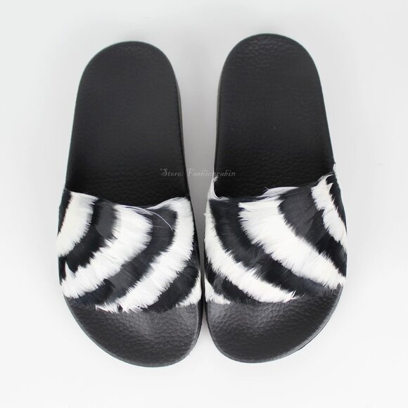 NEW VALENTINO Feather Slides Sandals | Bold Zebra Look for Resort & Lounge Wear - Picture 6 of 15